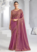 Dark Mauve Tissue Embroidered Saree with Sequins Work