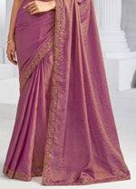 Dark Mauve Tissue Embroidered Saree with Sequins Work