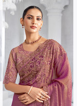 Dark Mauve Tissue Embroidered Saree with Sequins Work