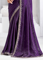 Purple Shimmer Tissue Saree With Zari Embroidered Blouse