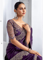 Purple Shimmer Tissue Saree With Zari Embroidered Blouse