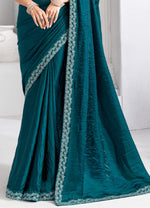 Teal Green Embroidered Shimmer Saree In Tissue