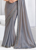 Grey Tissue Embroidered Saree with Sequins Work