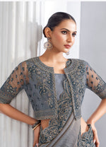 Grey Tissue Embroidered Saree with Sequins Work