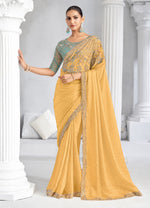 Golden Yellow Embroidered Saree With Blouse