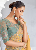 Golden Yellow Embroidered Saree With Blouse