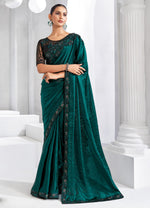 Teal Gree Embroidered Trim Organza Saree