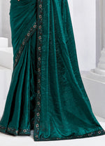 Teal Gree Embroidered Trim Organza Saree