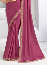 Onion Pink Sparkle Crape Saree with Embroidered Blouse