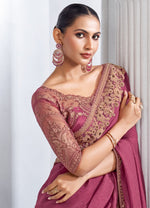 Onion Pink Sparkle Crape Saree with Embroidered Blouse