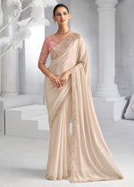 Off White Embroidered Trim Crepe Saree
