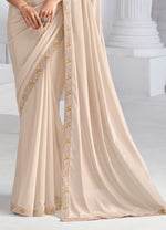 Off White Embroidered Trim Crepe Saree