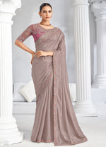 Dusty Grey Trim Crepe Saree with Embroidered Blouse