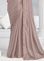 Dusty Grey Trim Crepe Saree with Embroidered Blouse