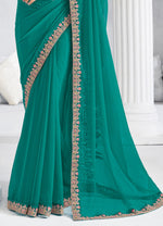 Rama Green Embroidered Trim Chiffon Saree