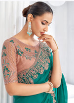 Rama Green Embroidered Trim Chiffon Saree