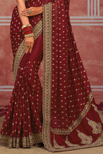 Maroon Silk Classic Sari with Sequins and Zari Work