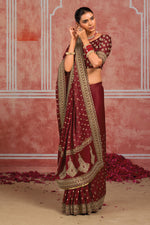 Maroon Silk Classic Sari with Sequins and Zari Work