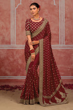 Maroon Silk Classic Sari with Sequins and Zari Work