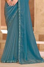 Sky Blue Georgette Saree with Shimmering Sequin and Thread Embroidery