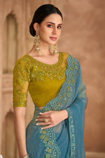 Sky Blue Georgette Saree with Shimmering Sequin and Thread Embroidery