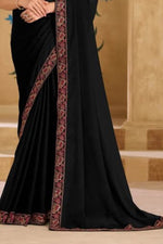 Black Georgette Saree with Shimmering Sequin and Thread Embroidery