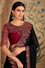 Black Georgette Saree with Shimmering Sequin and Thread Embroidery