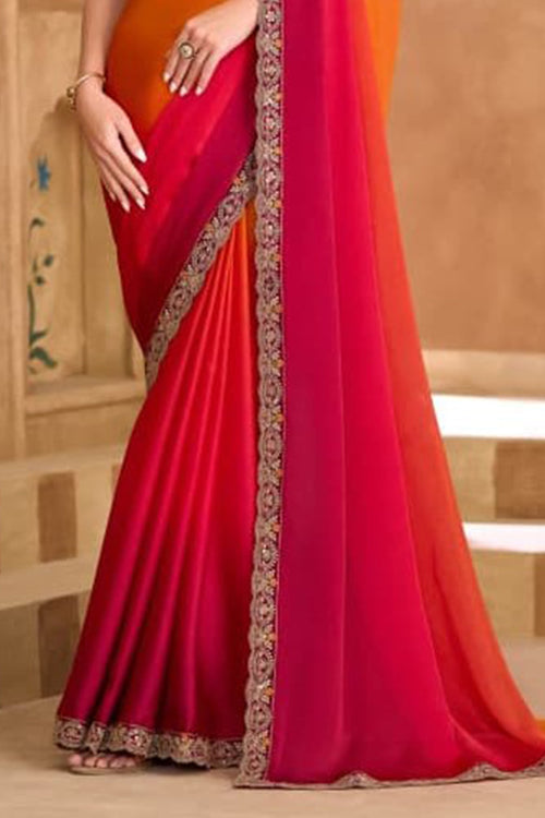 Shaded Orange Georgette Saree With Dual Tone Pallu