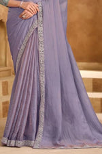 Lavender Chiffon Contemporary Saree with Patch Border and Embroidered Work