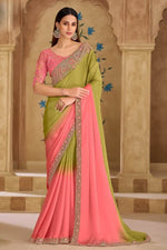 Pista Green Georgette Saree with Shimmering Sequin and Thread Embroidery