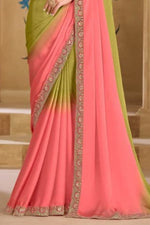 Pista Green Georgette Saree with Shimmering Sequin and Thread Embroidery