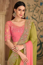 Pista Green Georgette Saree with Shimmering Sequin and Thread Embroidery