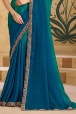 Party Perfect Morpich Green Chiffon Saree with Shimmering Sequin and Thread Embroidery
