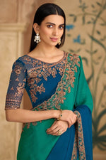 Party Perfect Morpich Green Chiffon Saree with Shimmering Sequin and Thread Embroidery