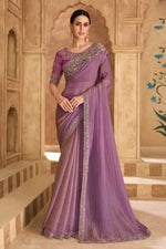 Lavender Tissue Saree With Pastel Embroidery