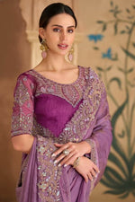 Lavender Tissue Saree With Pastel Embroidery