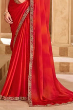 Red Festive Wear Lace Border Work Chiffon Designer Saree