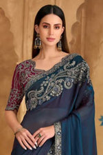 Dual Tone Blue Georgette Saree With Embellished Border