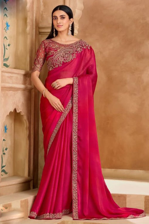 Pink Satin Saree With Intricate Embroidery