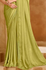 Lime Green Chiffon Embroidery Saree