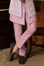 Light Pink Thread Embroidered Jacket Indowestern Set For Men