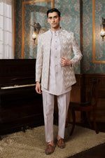 Cream Exquisite Embroidered Indowestern Jacket Set For