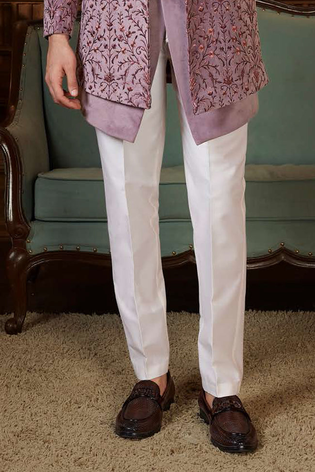 lilac Wedding Wear Thread Embroidered Jacket Style Indowestern Set