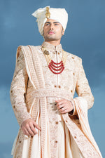 Off White Embroiderd Sherwani For Wedding Men