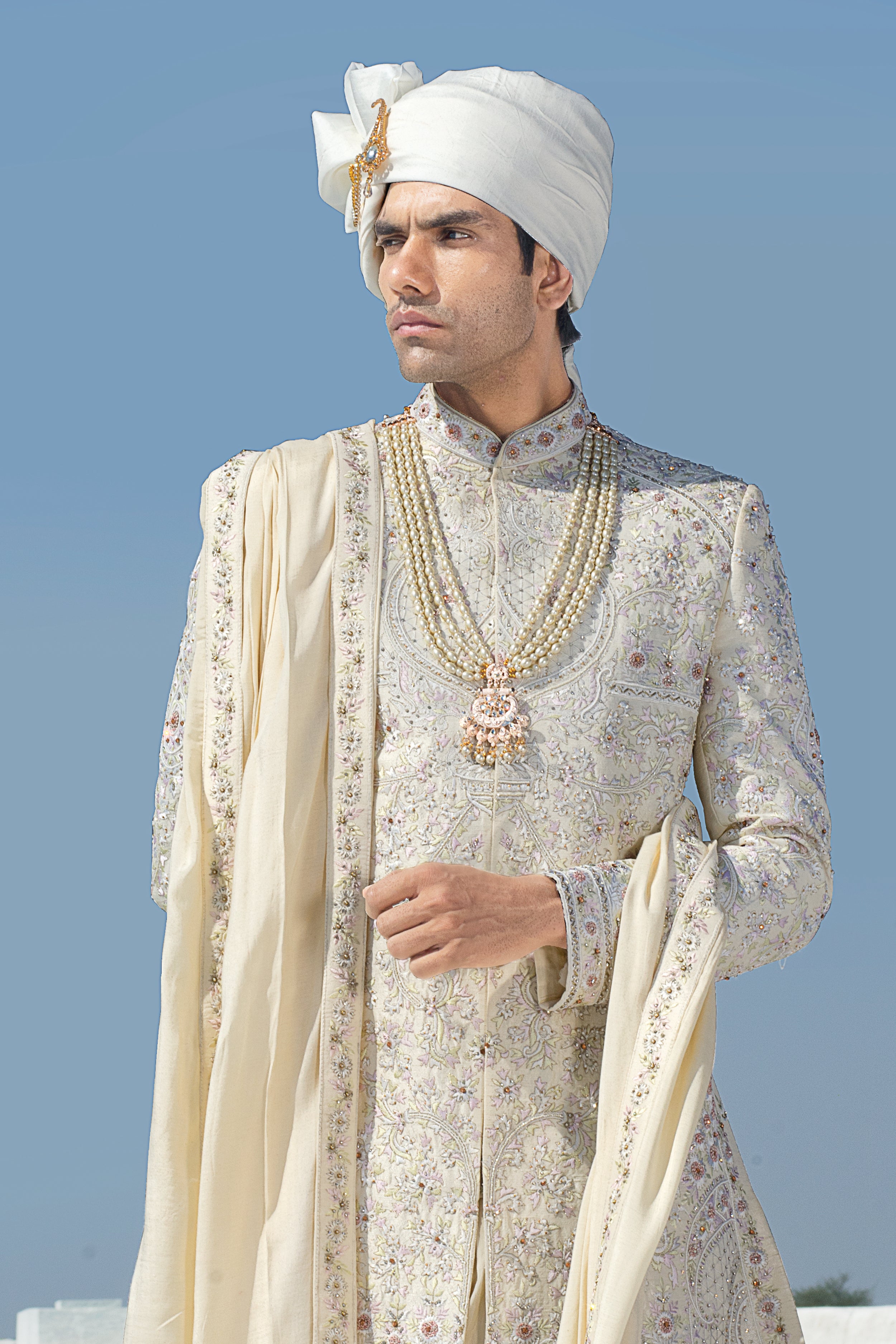 cream color dress for men Cream Color Embroidered Eid Kurta Suit for Mens Oak Tree Road New York NY US Pakistani