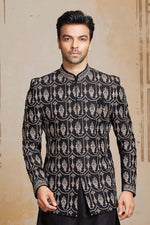 Black Stylish Embroidered Indowestern Set For Mens