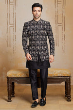 Black Stylish Embroidered Indowestern Set For Mens