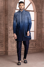 Navy Blue Hand Embroidered Indowestern Jacket Set With Pants for wedding Men