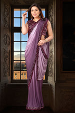 Light Purple Lycra Ready Pleated Saree With Crop Top In Sequins Embroidery