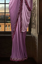 Light Purple Lycra Ready Pleated Saree With Crop Top In Sequins Embroidery